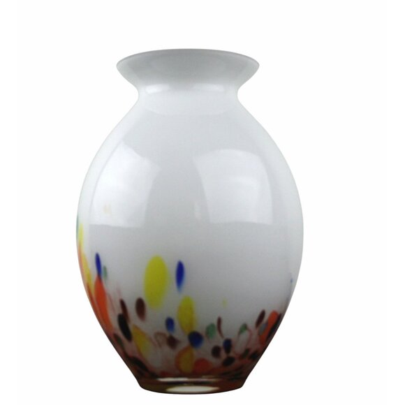 Sasaki Crystal Handcrafted White Vase With Colorful Speckled Design 8.25" Tall - Picture 2 of 8